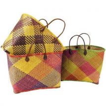 Panier En Palmier Avec 2 Anses Et Coins En Simili Cuir - Manutan Collectivités