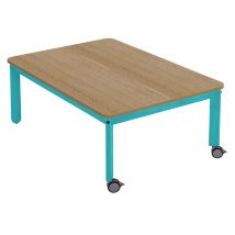 Table Lili Avec Roulettes, Plateau 160x80 Hêtre, T2, Piètement Bleu Turquoise - Manutan Collectivités
