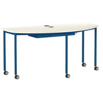 Table Shift+ Semi Ovale Mélaminé T5 - 5 Pieds - Blanc Gris - Bleu Saphir - Manutan Collectivités