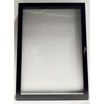 Buitenvitrine met draaideur - aluminium achterwand - zwart frame - AME