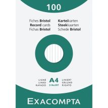 Exacompta - Steekkaarten gelijnd A4 - Wit, 100 stuks - Ongeperforeerd, 210x297mm