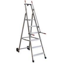 Facal - Trapladder met Veiligheidsleuning en Wielen - 6 Treden - Aluminium - Max. 150 kg - EN 131 Gecertificeerd