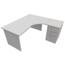 Compact bureau met ladeblok - Onderstel met wangen - Grijs - Manutan