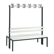 CP - Banc PVC à patères double face avec dossier - 12 patères - Gris clair/Noir - L1500mm - Idéal vestiaire atelier