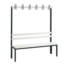 CP - Banc PVC à patères avec dossier - 6 patères - Gris clair/Noir - L1500mm - Idéal atelier et milieu humide