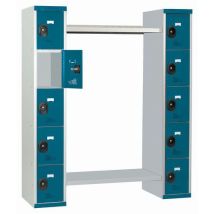 Garderobe-/hangkast, 10 Vakken, Lichtgrijs, Blauwe Deuren, - Acial