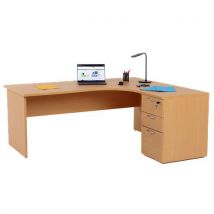 Compact bureau met ladeblok - Onderstel met wangen - Beuken - Manutan