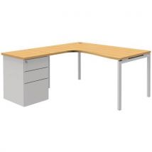 Bureau compact avec caisson Open - Hêtre/ blanc