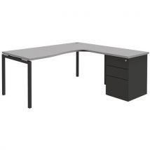 Bureau compact avec caisson - Gris clair - Open