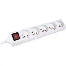 Multiprise blanche 5 prises avec interrupteur - 1,5 m - Dexlan