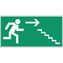 Panneau d'évacuation-secours - Vluchtweg via trap rechtsbeneden (Escalier de secours descente à droite en néerlandais) - Adhésif