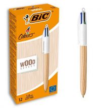 Set van 12 BIC-balpennen in 4 kleuren, intrekbaar Wood Style - BIC