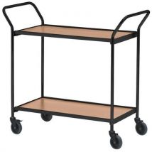 Verrijdbare tafel met zwarte afwerking en twee handgrepen - 2 plateaus - draagvermogen 150 kg