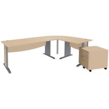 Pack bureau droit Quatuor pied L bois + angle 90°+ bureau droit + caisson mobile