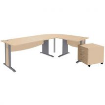 Pack bureau droit Quatuor pied L bois + angle 90°+ bureau droit + caisson mobile