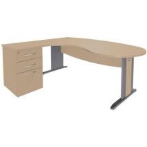 Bureau convivial Quatuor pied L bois avec retour et caisson hauteur bureau - Manutan