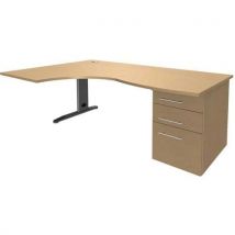 Bureau asymétrique 180cm Pied L métal + caisson porteur Quatuor