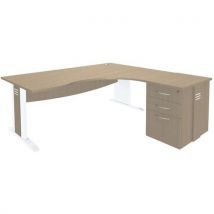 Pack bureau asymétrique Quatuor pieds L bois retour à droite + caisson HB