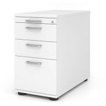 Hammerbacher - Ladeblok met hangmaplade - 3 laden, 80 cm diep, wit, verrijdbaar, met sleutel