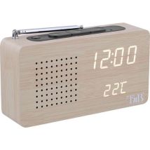 TNB - Wekkerradio Joy LED FM - Houtafwerking Beige - Instelbare Helderheid - Netvoeding & Batterij
