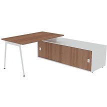 Bureau Met Schuifdeurkast 140x80 Canaletto-walnoot Wit Poten, - Quadrifoglio