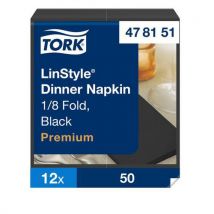 Servet Dinner zwart vouw 1/8 12 x 50 servetten - Tork LinStyle