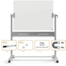 Mobiel, draaibaar whiteboard in glanzend wit glas - Nobo