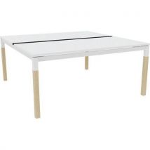Bureau bench plateau coulissant X4 blanc avec pieds chêne et blanc