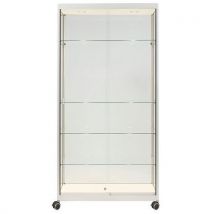 Vitrinekast hoog met schuifdeur met wielen - 95x50x200 cm - Sarazino