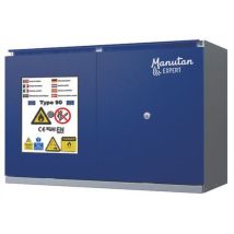 Manutan Expert - Armoire Basse pour Batteries Lithium - 2 Portes, 90 min Résistance au Feu, Acier Gris Clair/Bleu