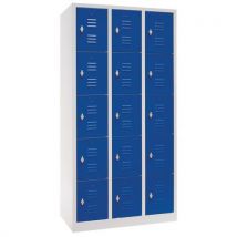 Vestiaire Multicases/socle L=300/3 Colonnes 5 Cases/bleu,