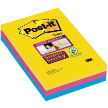 3 Blocs Super Sticky Post-it Rio Lignés 101x152 Assortis,