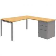 Quadrifoglio - Bureau Compact Avec Caisson Open - Hêtre/ Aluminium