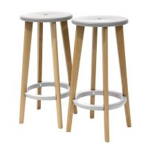 2 Pièces Tabourets Woody Pied Hêtre Assise Blanche,