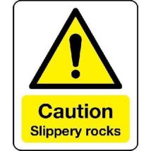Aluminium caution slippery rocks sign hxw 100x300mm