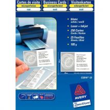 Avery - Lot De 250 Cartes De Visite Micro-perforee 85x54 185g/m2,