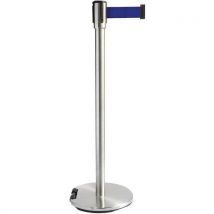 Poteau Chromé Sangle Bleu 2m Base À Roulettes Chromé,