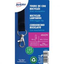 10 Stücke Nackenband Recyc. Mit Karabinerhaken - 44cmx1,5cm - Schwarz,