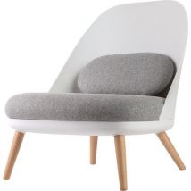 Fauteuils Cocoon Pied Hêtre Assise Grise Coque Blanche,