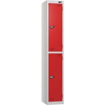 Silver/red 2-door metal locker - 1800x300x300mm - cam lock
