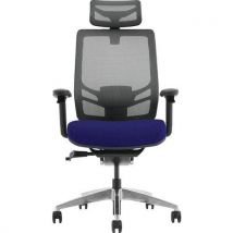 Mesh office chair + headrest - blue fabric seat - ergo plus