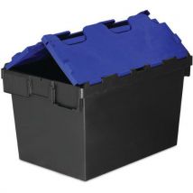 5x 64l black plastic storage boxes - blue lid - totebox