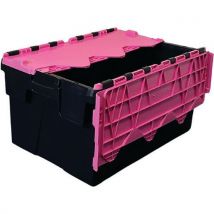 5x 56l black plastic storage boxes - pink lid - totebox