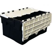 5x 56l black plastic storage boxes - white lid - totebox