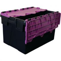 5x 63l black plastic storage boxes - purple lid - totebox