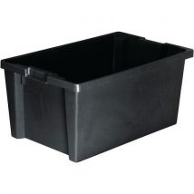 Five 70l black plastic stackable storage boxes - totebox