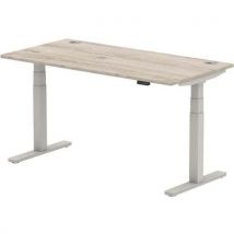 Air height adjustable desk maple/silver with cable ports 1200x800mm