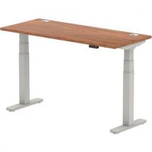 Air height adjustable desk walnut/silver with cable ports 1400x600mm