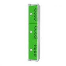 Green 3 door perforated locker 1830x300x450mm cylinder lock