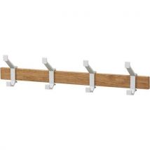 Wall-mounted coat rack wooden 4 hooks silver